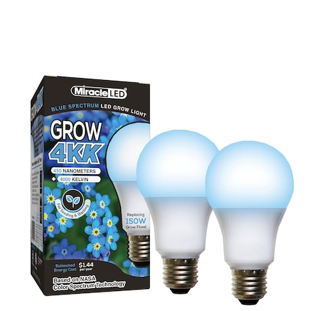 Miracle Led 4KK Indoor Grow Light Bulb, 4000K Blue Spectrum Replace 150W Grow Bulbs for Vegetables, Herbs, 2PK 801857